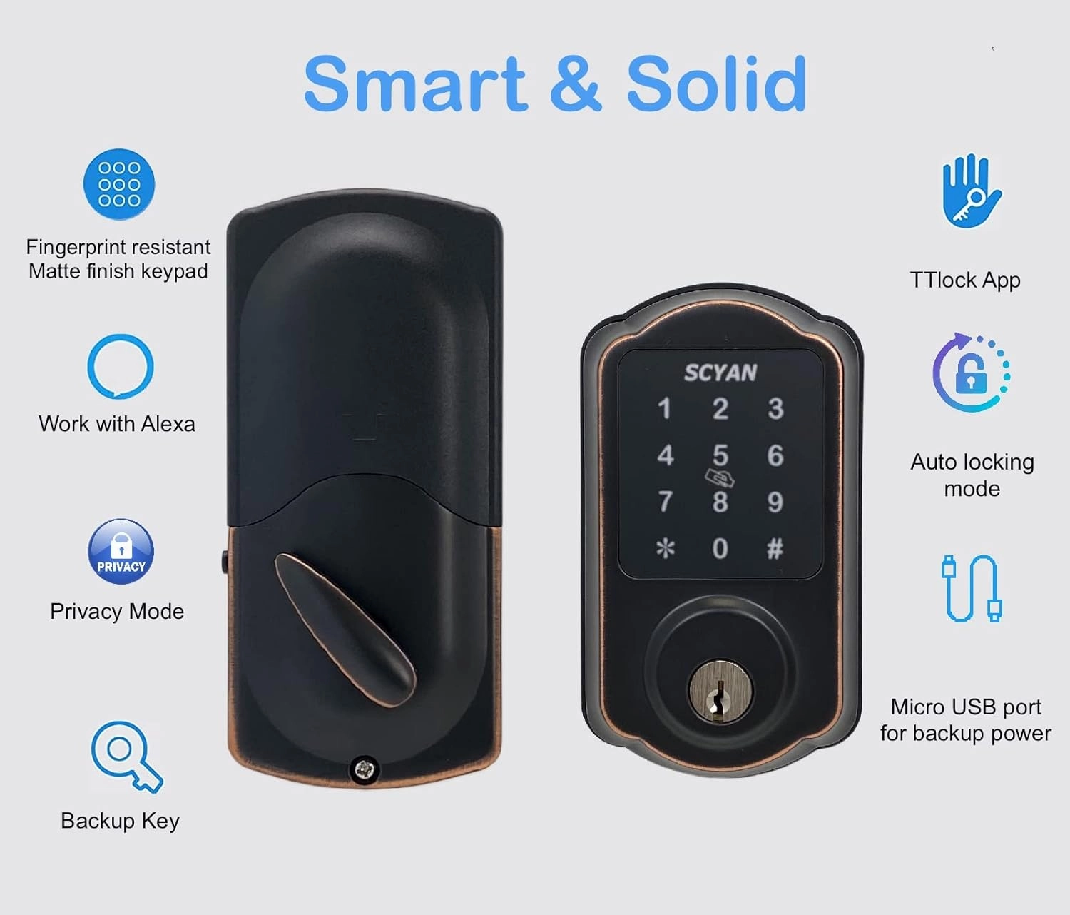 Smart Deadbolt Lock, SCYAN D1 Deadbolt with Touchscreen Keypad, Keyless Entry Door Lock, Auto Locking, for Home, Airbnb, Rental House (ORB)