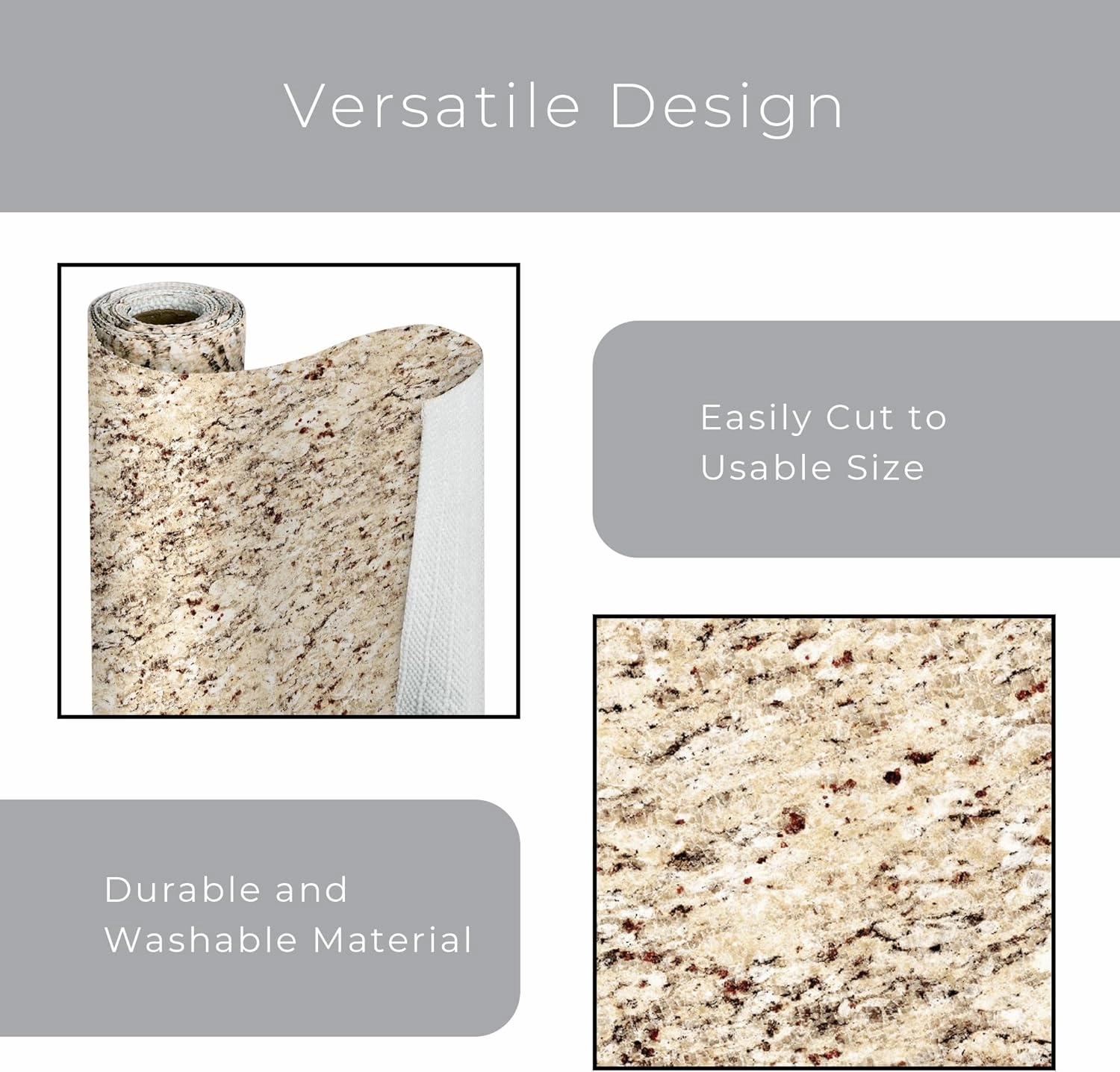 Smart Design Bonded Grip Shelf Liner - 12 Inch x 10 Feet - Non Adhesive, Strong Grip Bottom, Easy Clean Kitchen Drawer, Cabinet, Cupboard Dresser Protector Cover, Non Slip Rubber Mat - Desert Granite