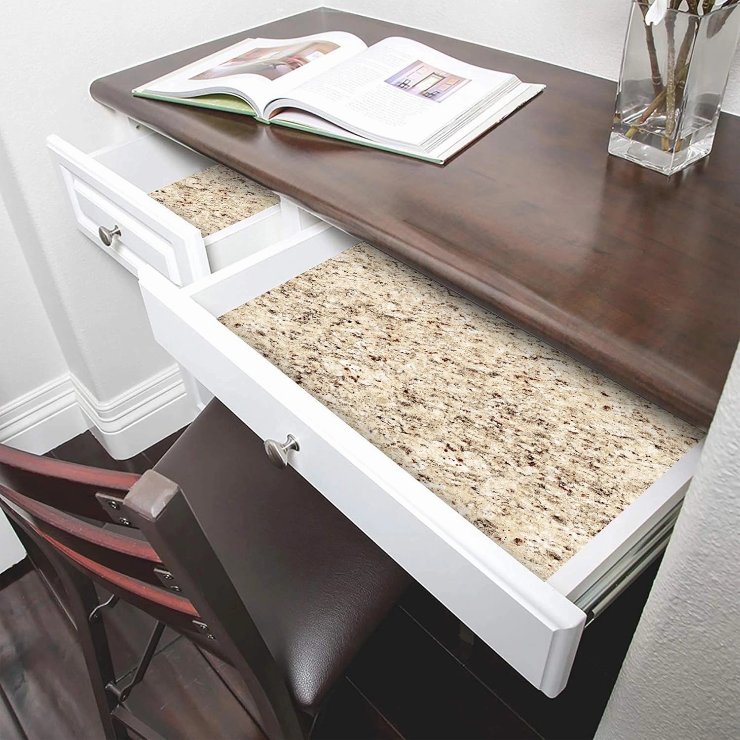 Smart Design Bonded Grip Shelf Liner - 12 Inch x 10 Feet - Non Adhesive, Strong Grip Bottom, Easy Clean Kitchen Drawer, Cabinet, Cupboard Dresser Protector Cover, Non Slip Rubber Mat - Desert Granite
