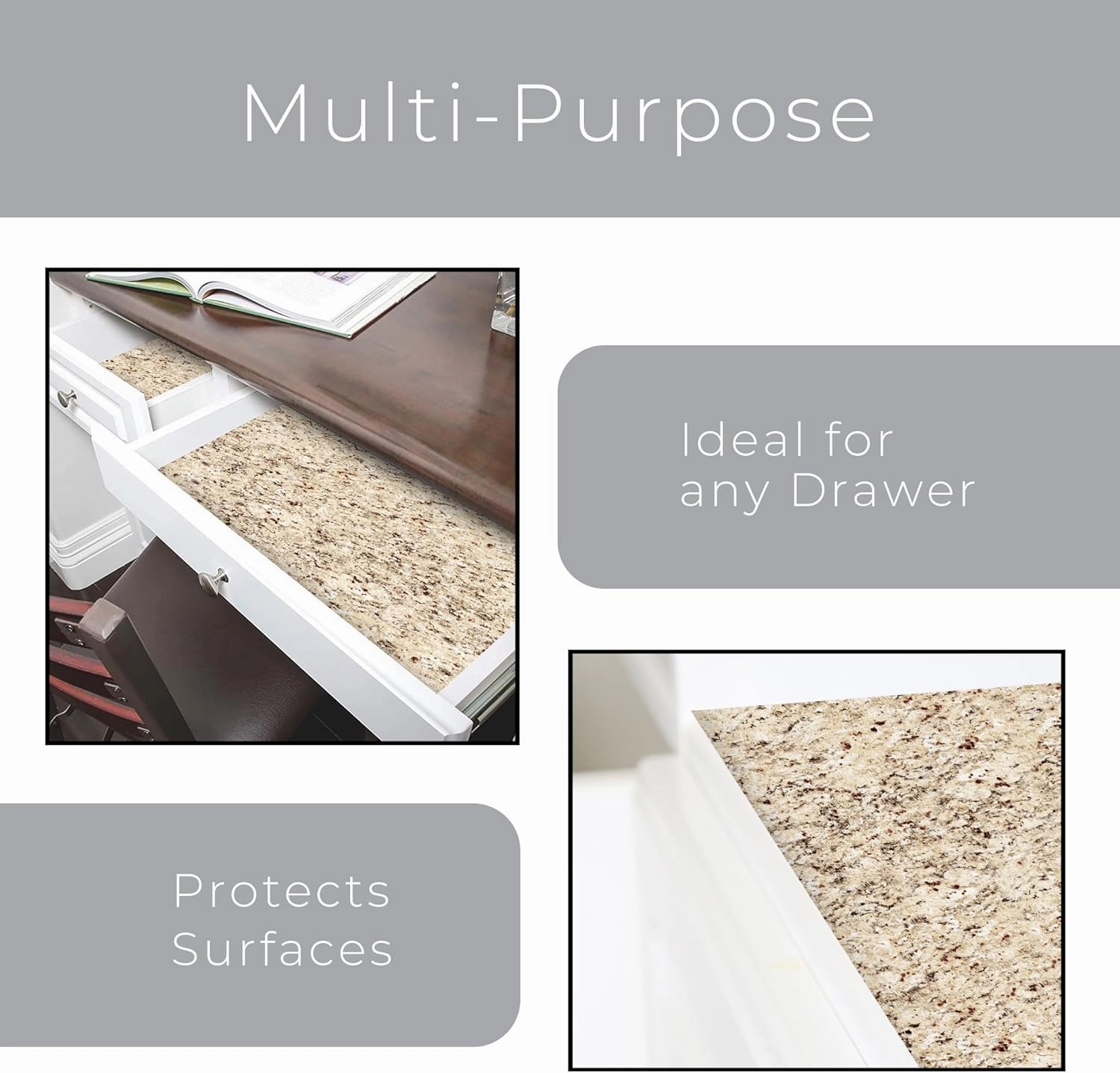 Smart Design Bonded Grip Shelf Liner - 12 Inch x 10 Feet - Non Adhesive, Strong Grip Bottom, Easy Clean Kitchen Drawer, Cabinet, Cupboard Dresser Protector Cover, Non Slip Rubber Mat - Desert Granite