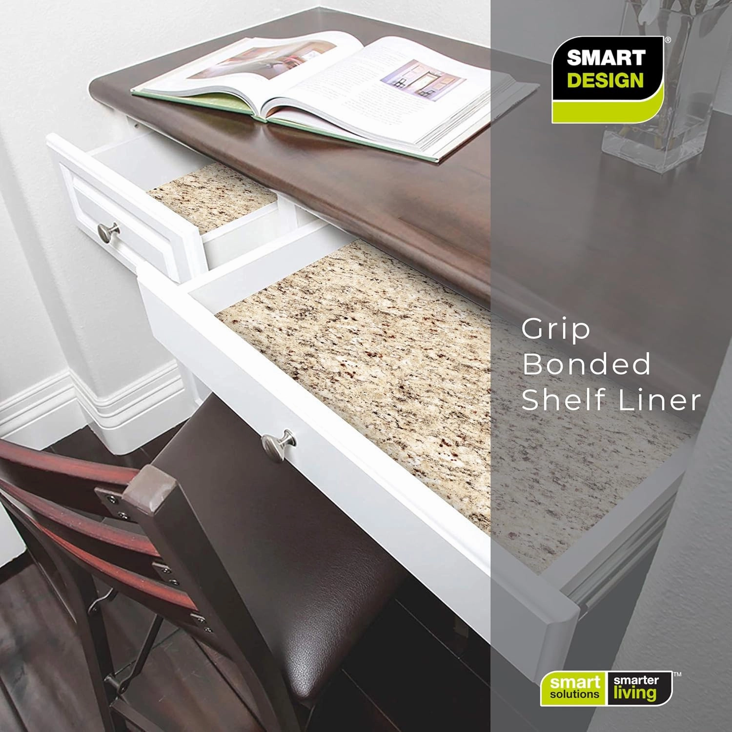 Smart Design Bonded Grip Shelf Liner - 12 Inch x 10 Feet - Non Adhesive, Strong Grip Bottom, Easy Clean Kitchen Drawer, Cabinet, Cupboard Dresser Protector Cover, Non Slip Rubber Mat - Desert Granite