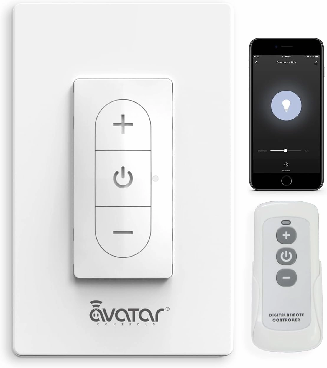 Smart Dimmer Switch with Remote Control, Avatar Controls Wi-Fi Light Switch Compatible with Alexa Google Home Assistant, in Wall, No Hub Required, Single Pole, Neutral Wire Needed