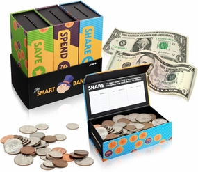 Smart Piggy Bank Trio Set for Kids- 3-in-1 Novelty, Money-Wise Educational Toy for Boys   Girls-Learn About Spending, Saving, Sharing- Large   Unisex Colorful Designs- Perfect Birthday