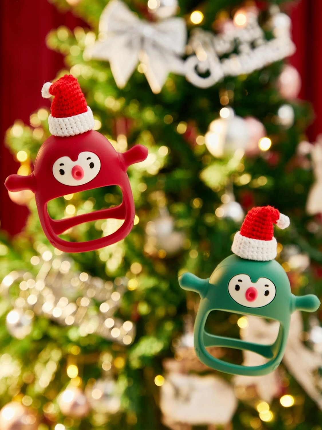 Smily Mia Baby Christmas Stocking Stuffers - Penguin Teether for 0-6M, Reindeer Chew Toys for 3-6M, Teething Mittens for 6-12M, Pine Green