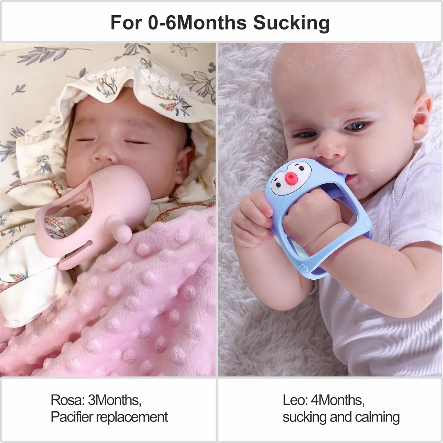 Smily Mia Teething Toys for Babies 0-12 Months, Penguin and Reindeer Baby Gift Set, Chew Toys 3M , Hand Teether Set, Light Pink