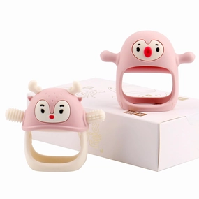 Smily Mia Teething Toys for Babies 0-12 Months, Penguin and Reindeer Baby Gift Set, Chew Toys 3M , Hand Teether Set, Light Pink