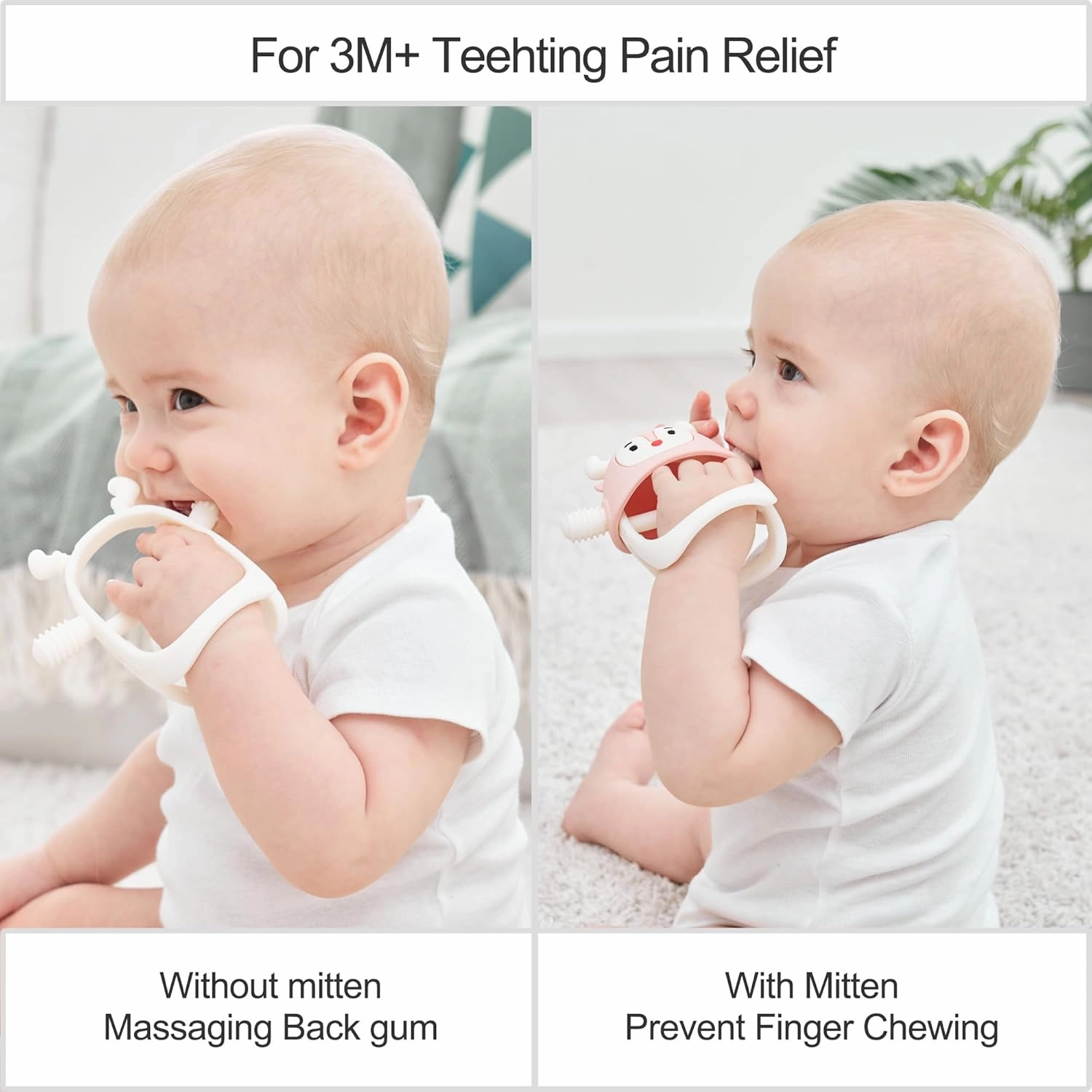 Smily Mia Teething Toys for Babies 0-12 Months, Penguin and Reindeer Baby Gift Set, Chew Toys 3M , Hand Teether Set, Light Pink