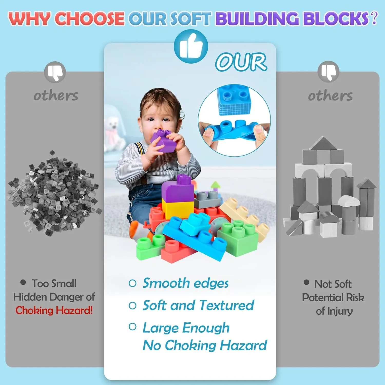 Soft Building Blocks for Toddlers, Large Building Blocks Stacking Blocks for Babies 6 Months and Up Stem Toddler Gifts, Teething Toys, 40 PCS