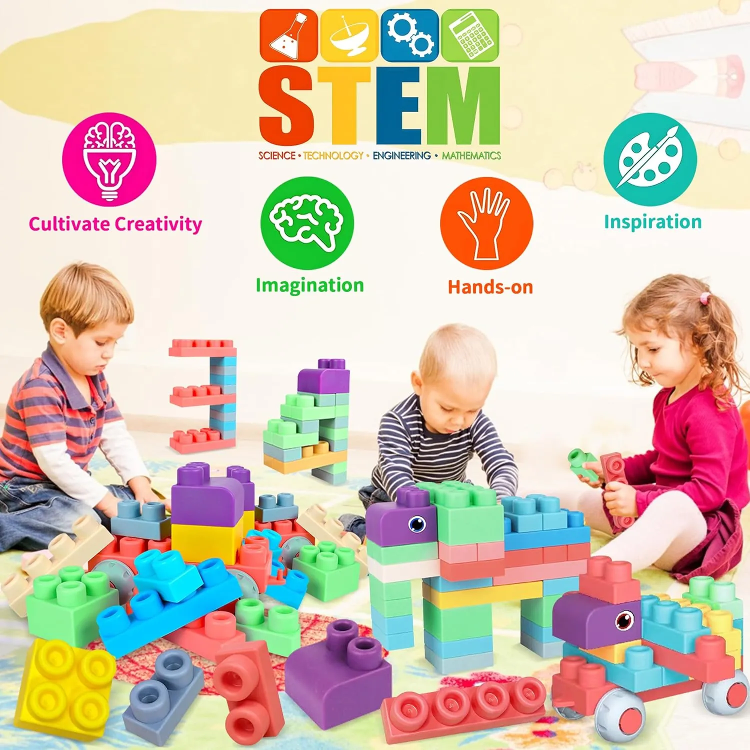 Soft Building Blocks for Toddlers, Large Building Blocks Stacking Blocks for Babies 6 Months and Up Stem Toddler Gifts, Teething Toys, 40 PCS