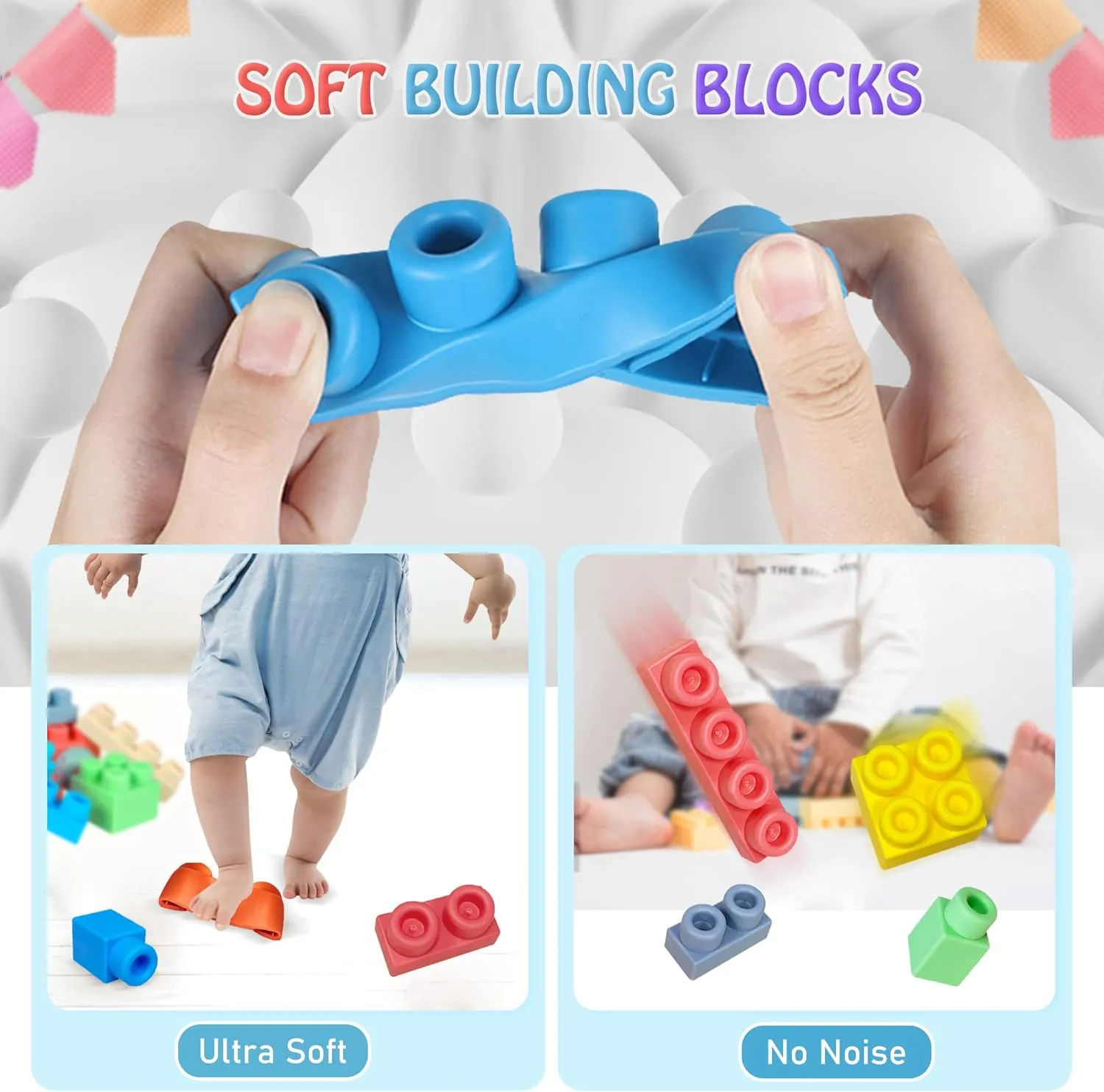 Soft Building Blocks for Toddlers, Large Building Blocks Stacking Blocks for Babies 6 Months and Up Stem Toddler Gifts, Teething Toys, 40 PCS