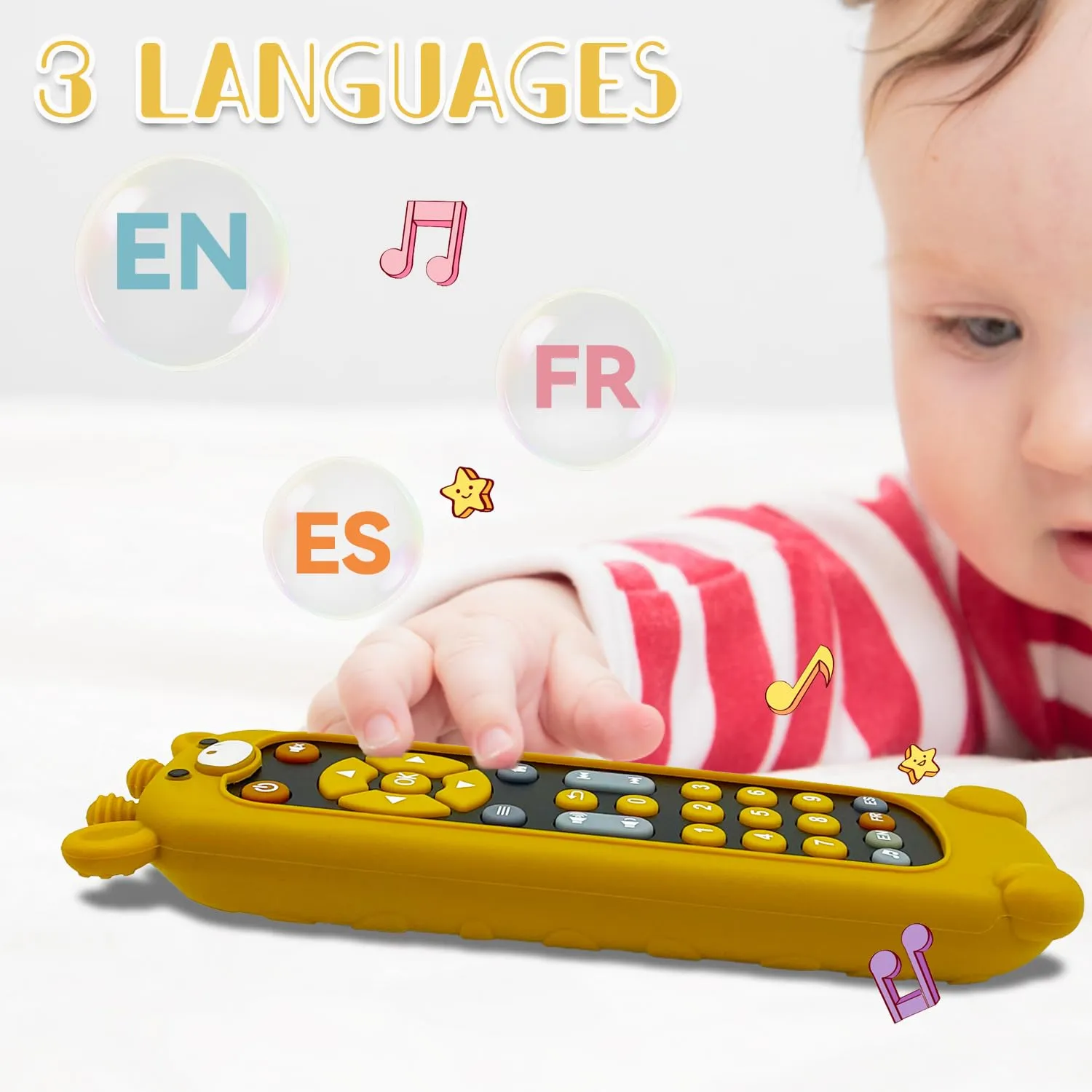 Soft Silicone Musical Teething Toys for Toddlers, Babies, Boys, Girls, 6-12 Months Baby Remote Control Shape Molar Teether Chew Toys Set Gift (Giraffe)