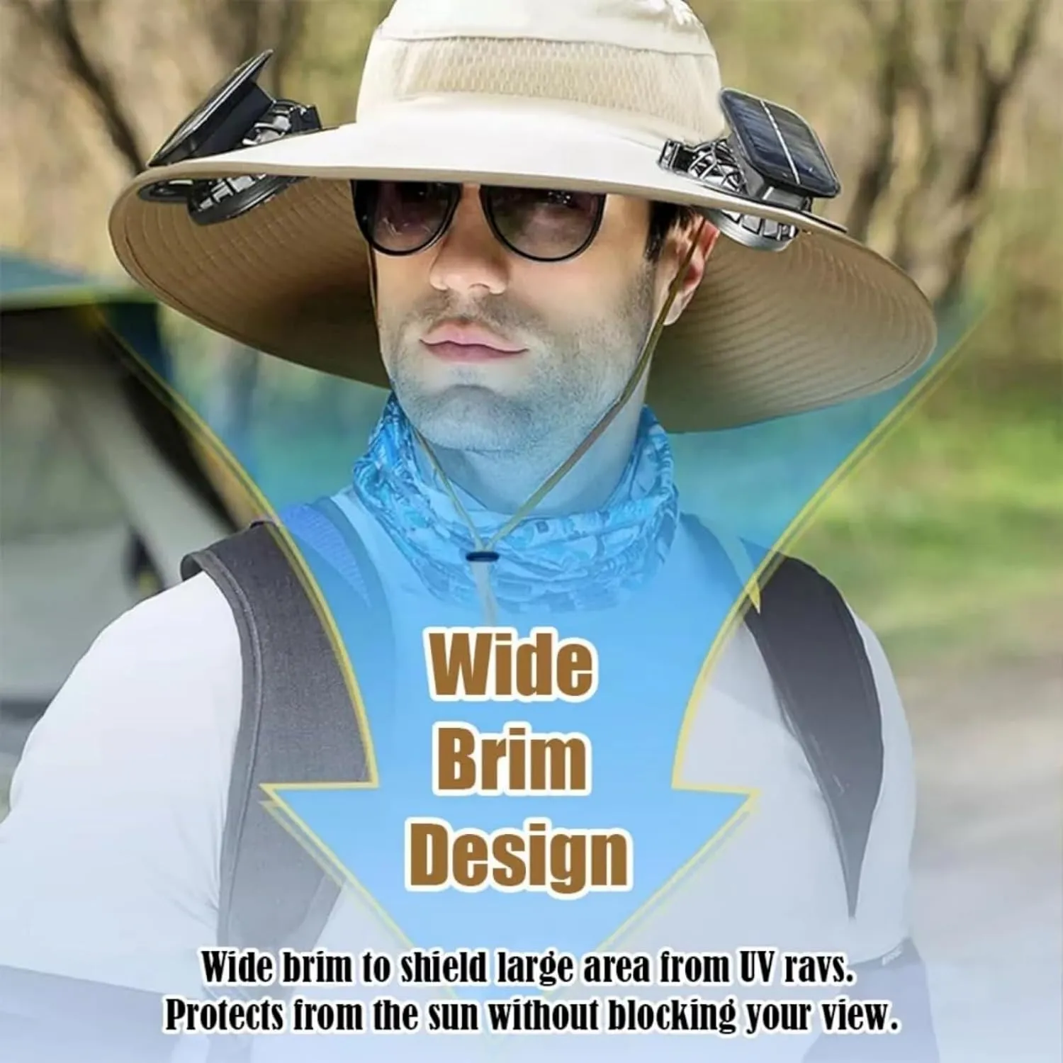 Solar Powered Outdoor Fishing Hat with Double Fans, Solar Powered Fanhat, Men's Wide Brim Solar Fan Outdoor Fishing Hat