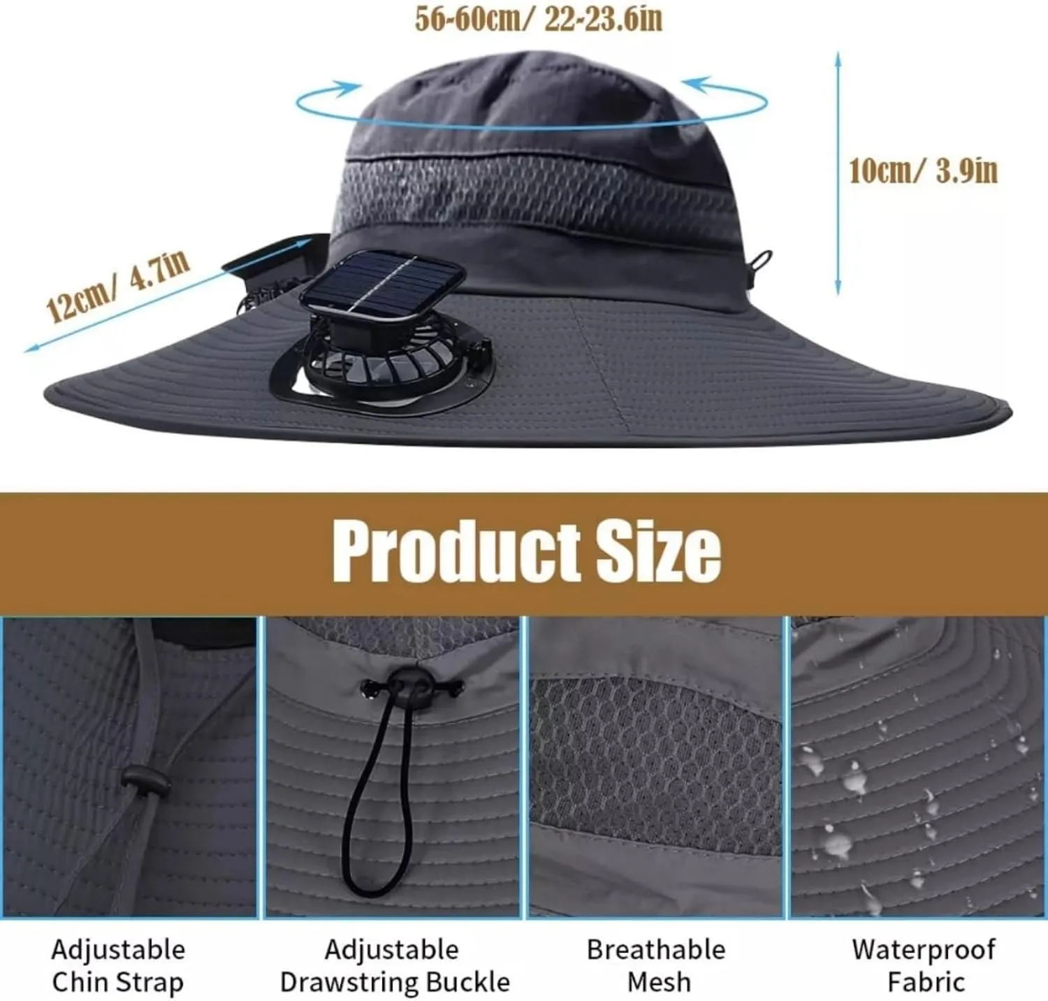 Solar Powered Outdoor Fishing Hat with Double Fans, Solar Powered Fanhat, Men's Wide Brim Solar Fan Outdoor Fishing Hat