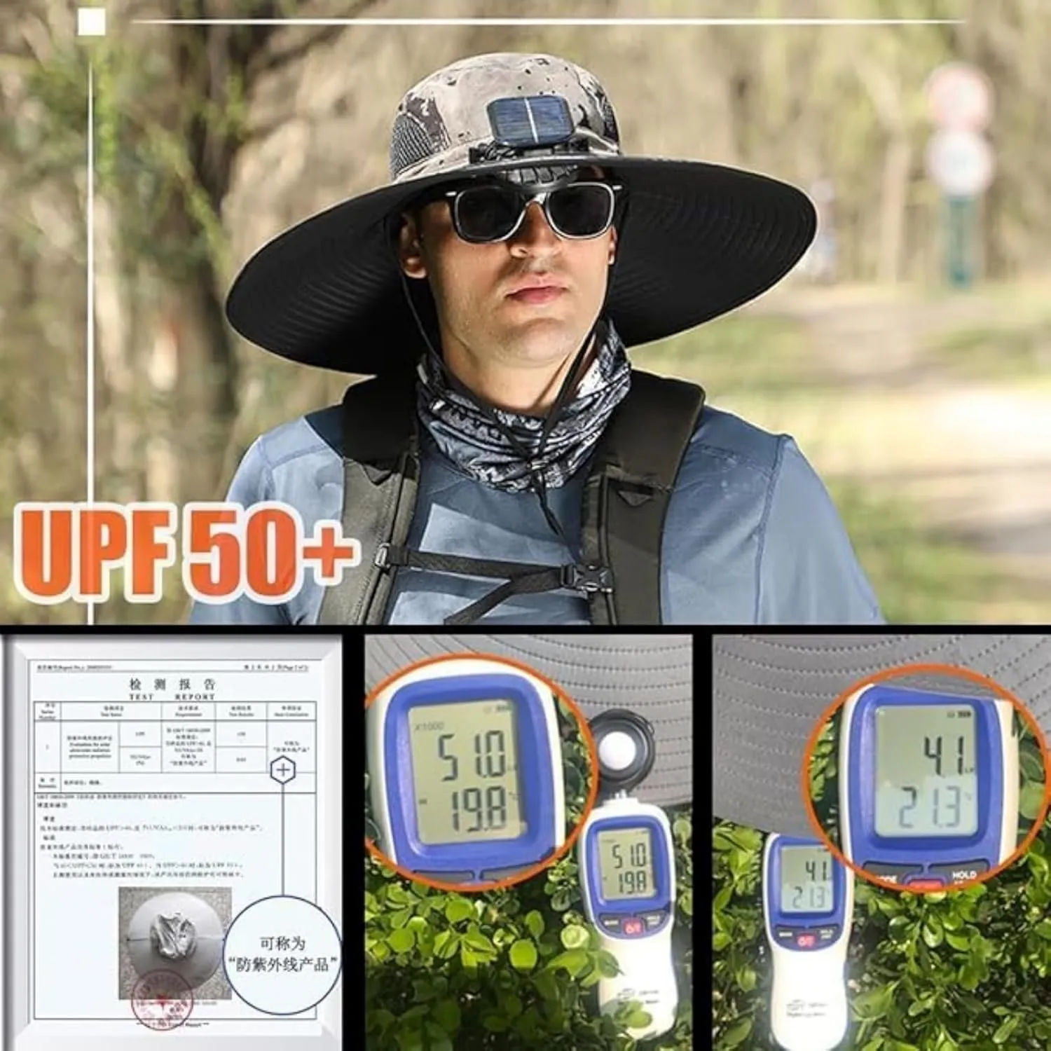 Solar Powered Outdoor Fishing Hat with Double Fans, Solar Powered Fanhat, Men's Wide Brim Solar Fan Outdoor Fishing Hat