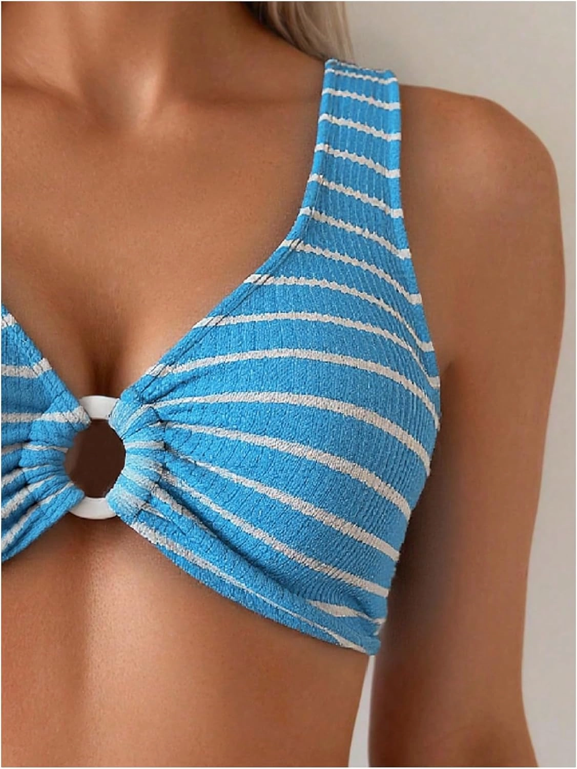 SOLY HUX Women's Striped Bathing Suit V Neck High Waisted Bikini Sets Two Piece Swimsuit