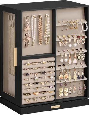 SONGMICS Jewelry Box 360° Rotating, Jewelry Storage Case with 7 Drawers, Jewelry Organizer, Glass Window, Spacious, Vertical Jewelry Storage, Open Design, Great Gift, Ink Black UJBC201B01