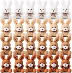 Sotiff 24 Pcs Plush Bunny Stuffed Animal Gift Bulk 4.7 Inch Mini Bunnies Keychain Doll Furry Rabbit with Bow Tie for Birthday Baby Shower Party Favor Gifts Classroom Rewards(Earth Color)