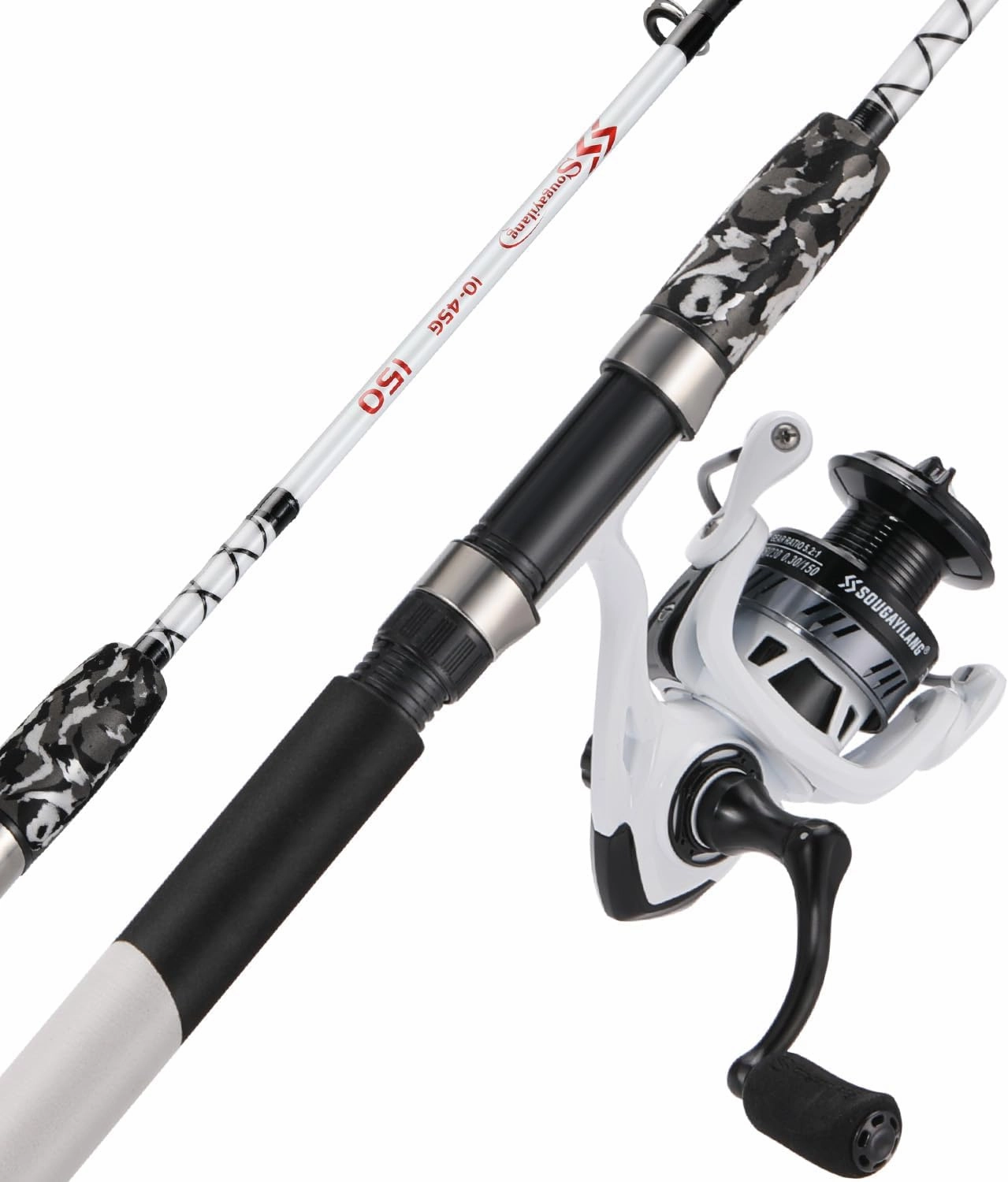 Sougayilang Spinning Reel and 2-Piece Fishing Rod Combo, Durable Graphite & Fiberglass Rod, Split-Grip Cork Handle,Right/Left Handle Position