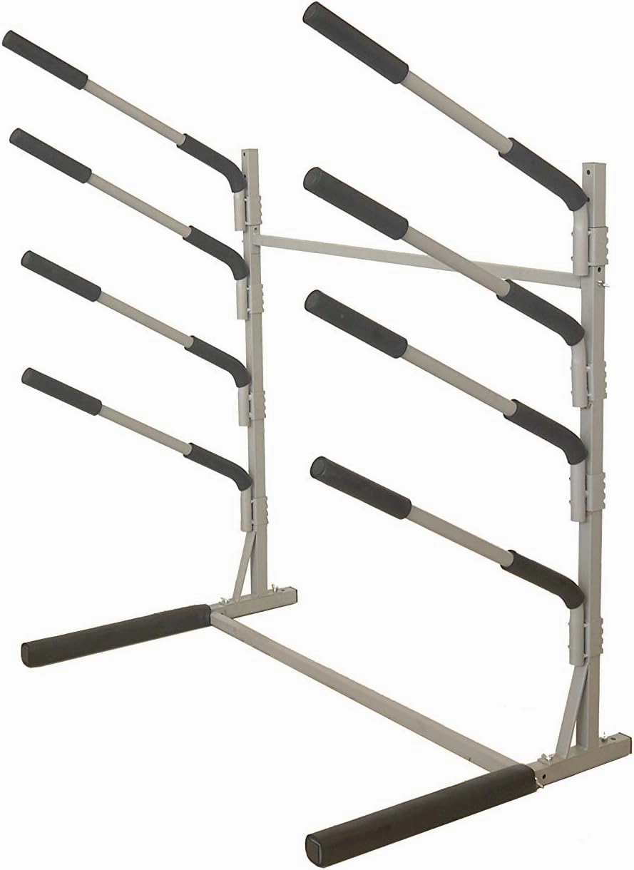 SPAREHAND Freestanding 4 1 Tier Paddle Board Storage Rack - TL-401B Freestanding SUP Organizer with Adjustable Cradle Arms - Tool-Free Assembly – Suitable for Indoor & Outdoor Display – Pebble Silver