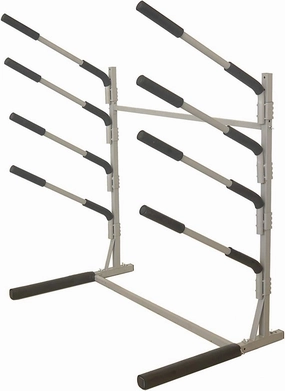 SPAREHAND Freestanding 4 1 Tier Paddle Board Storage Rack - TL-401B Freestanding SUP Organizer with Adjustable Cradle Arms - Tool-Free Assembly – Suitable for Indoor & Outdoor Display – Pebble Silver