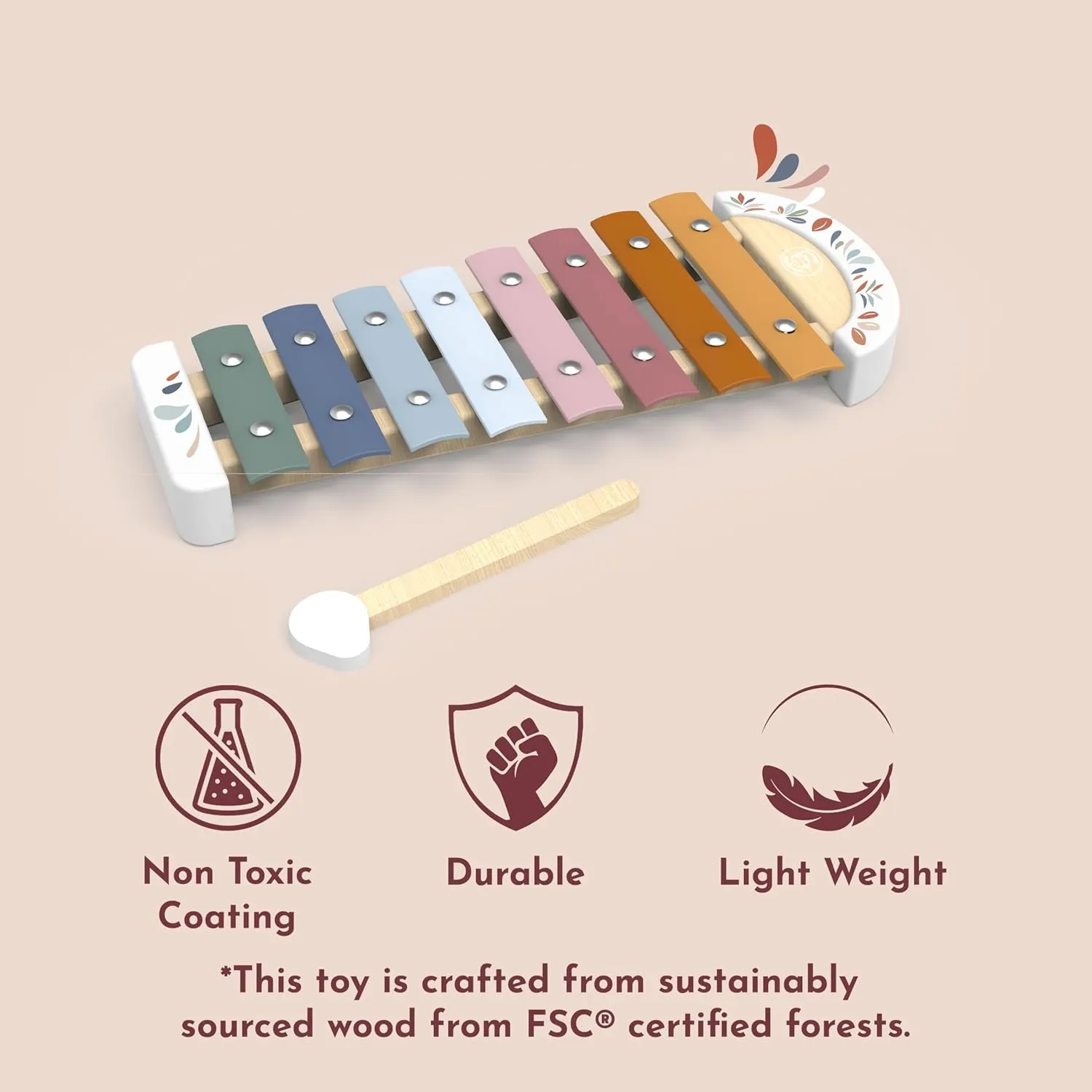 Speedy Monkey Colorful Xylophone – 8 Tuned Metal Keys with Wooden Mallet, Safe Musical Toy for Toddlers 1  Years, Enhances Sound Exploration, Learning & Coordination