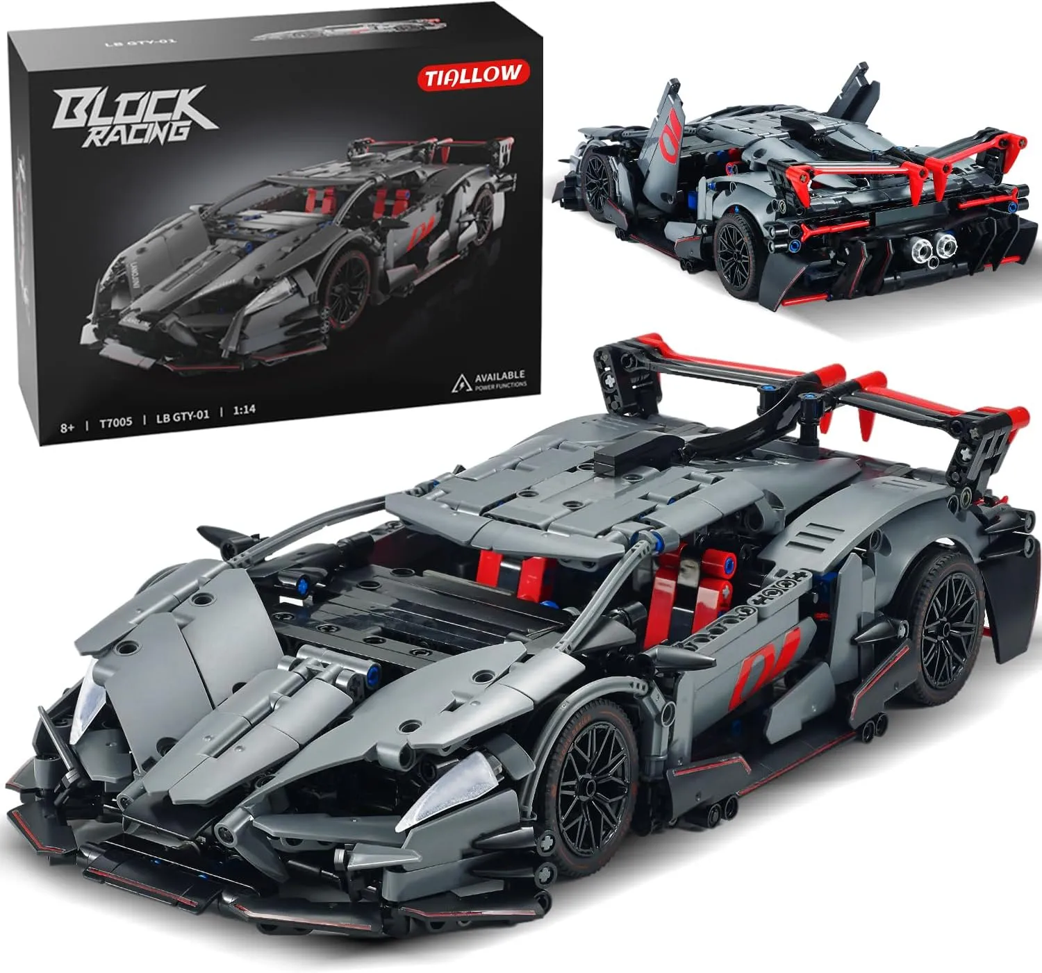 Sports Car Building Set for Adults - 1:14 MOC Toy Car Building Block, Racing Car Model Kit Gifts for Boyfriends,Boys and Teens Age 8-14 (Black)