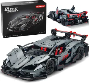 Sports Car Building Set for Adults - 1:14 MOC Toy Car Building Block, Racing Car Model Kit Gifts for Boyfriends,Boys and Teens Age 8-14 (Black)