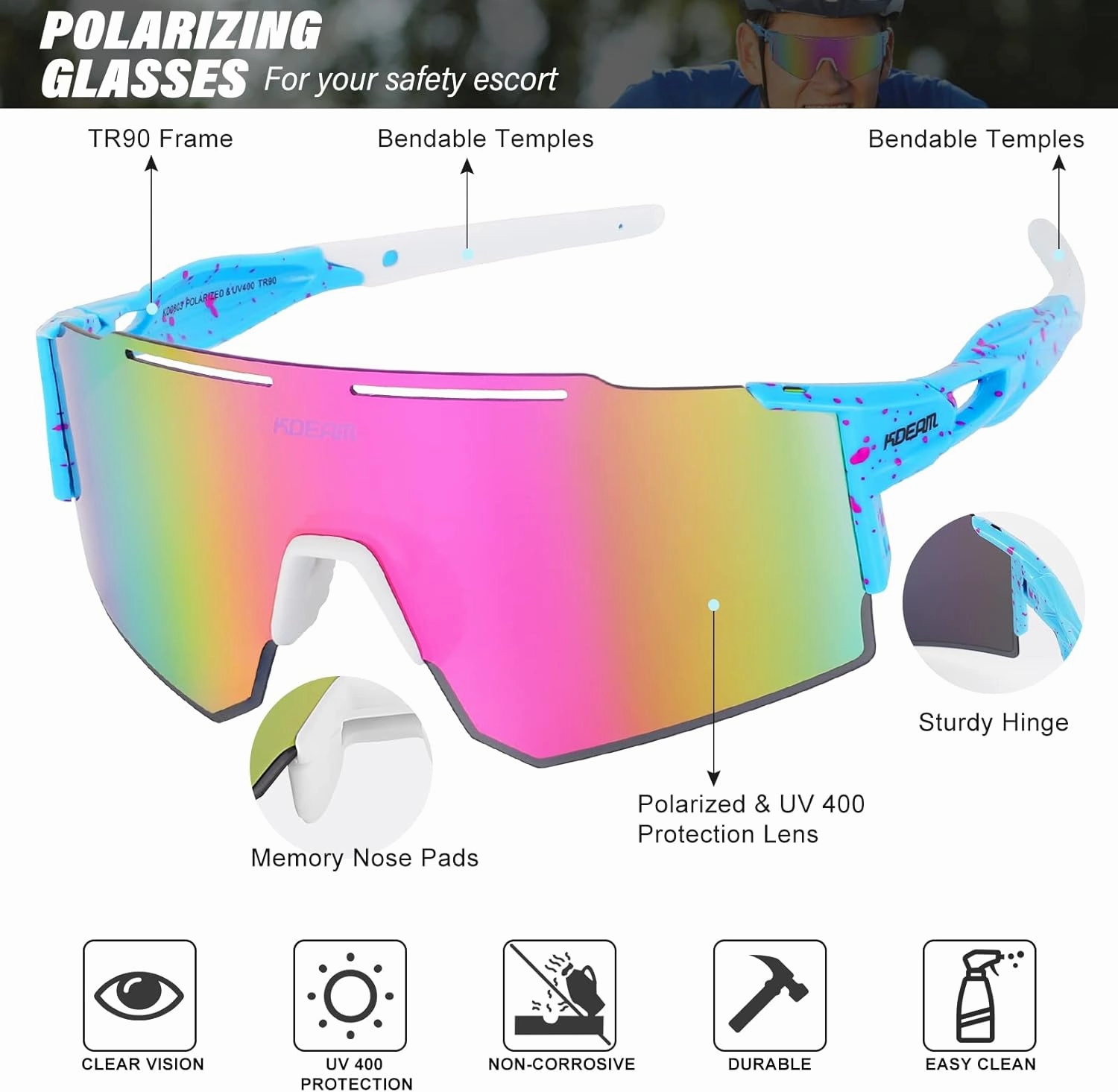 Sports Polarized Sunglasses for Women Men, UV400 Cycling Goggles Baseball Running Fishing Outdoor Windproof Eyewear