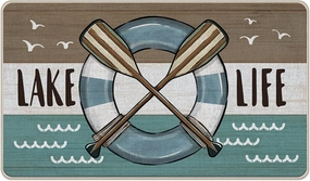 Spring Summer Lake Life Decorative Front Door Mat, Boat Paddle Lake House Doormat Indoor Outdoor Non-Slip Floor Entryway Rug, Stripes Farmhouse Rustic Home Kitchen Decoration 17x29 Inch