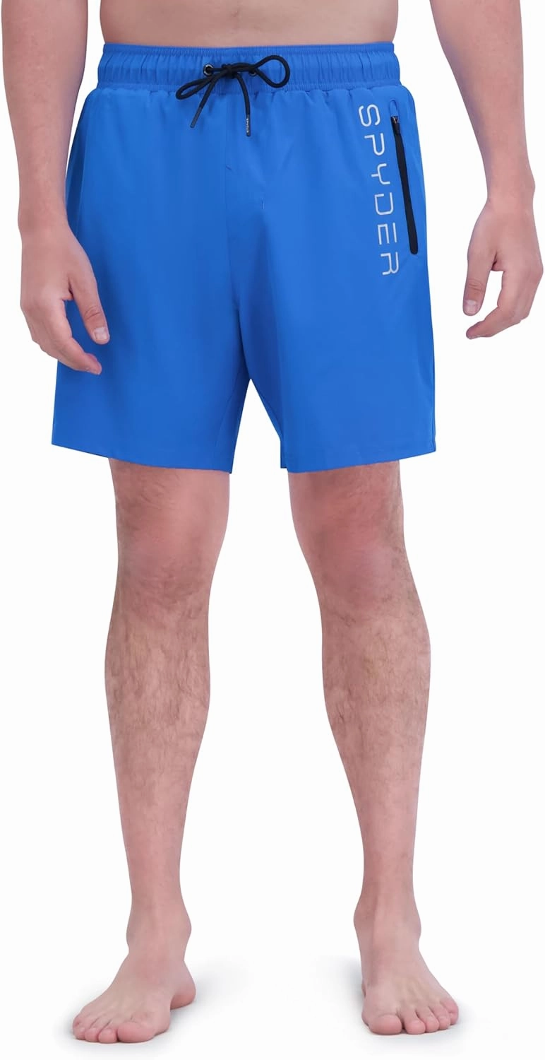 Spyder Men's Swim Trunks, Stretch, Quick-Dry, 7-inch Board Shorts, UPF 50 , Compression Boxer Liner