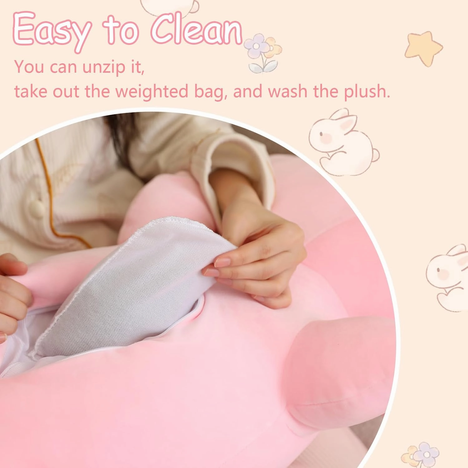 SQEQE Weighted Bunny Plush, Weighted Bunny Stuffed Animal, Cute Plushies Soft Pink Pillow Toy Gift for Kids Adults 23.6 Inch, 3.1 Lbs