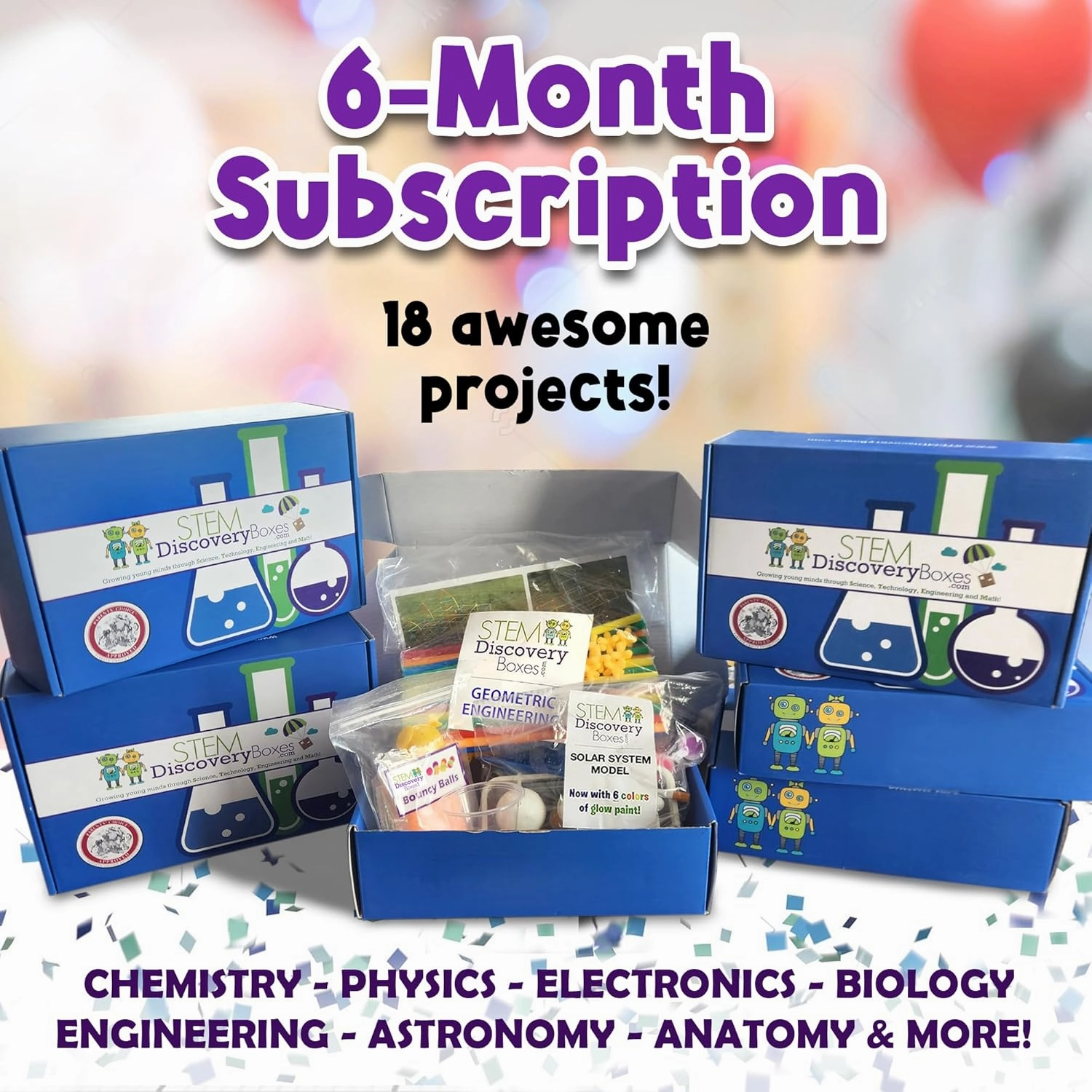 STEM Discovery Box 6 Month Subscription with 18 Total STEM Projects - Educational Science Technology Engineering Learning Lab - Kids Experiment Activity Build Sets - Girls & Boys Children Age 7 - Teen
