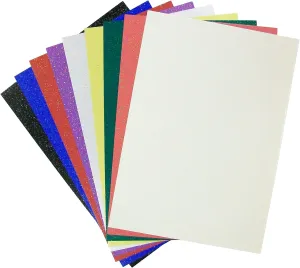 Stephens Glitter Board Card Coloured Assorted A4 220gsm 10 Sheets, Ideal For Scrapbook Crafting, Card Making, Embossing, Embellishing, Sparkly Foil Shiny Finish