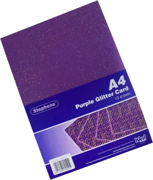 Stephens Glitter Board Card Purple Coloured A4 220gsm 10 Sheets, Ideal For Scrapbook Crafting, Card Making, Embossing, Embellishing, Sparkly Foil Shiny Finish