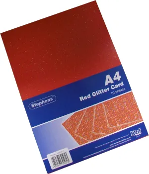 Stephens Glitter Board Card Red Coloured A4 220gsm 10 Sheets, Ideal For Scrapbook Crafting, Card Making, Embossing, Embellishing, Sparkly Foil Shiny Finish