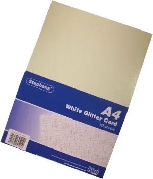 Stephens Glitter Board Card White Coloured A4 220gsm 10 Sheets, Ideal For Scrapbook Crafting, Card Making, Embossing, Embellishing, Sparkly Foil Shiny Finish