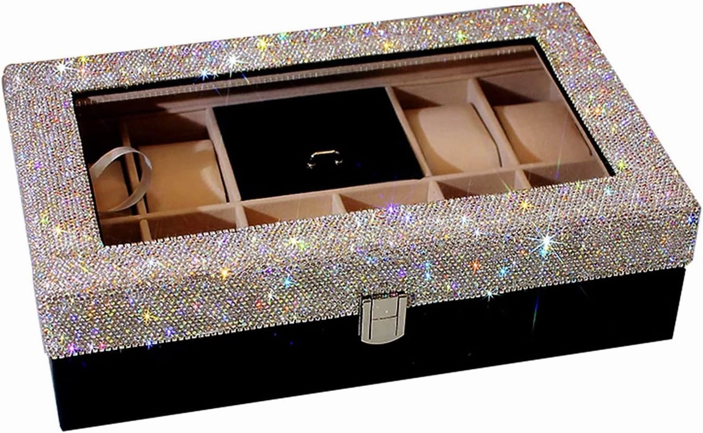 Storage Box Jewelry Box Jewellery Organizer Large Capacity Surface Stick Diamond Jewelry Storage With Clear Board Partition Storage Organizer Necklace Earring Storage Jewelry Boxes