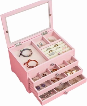 Storage Box Jewelry Box Jewellery Organizer Large Storage 4 Layers 3 Drawers with Clear Glass Organize Jewelry Neatly Organizer Necklace Earring Storage Jewelry Boxes for Women Large