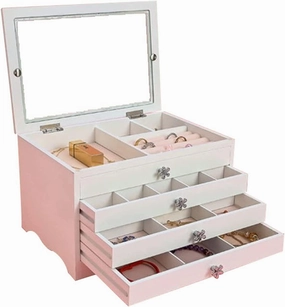 Storage Box Jewelry Box Jewellery Organizer Large Storage 4 Layers 3 Drawers with Clear Glass Organize Jewelry Neatly Organizer Necklace Earring Storage Jewelry Boxes for Women Large