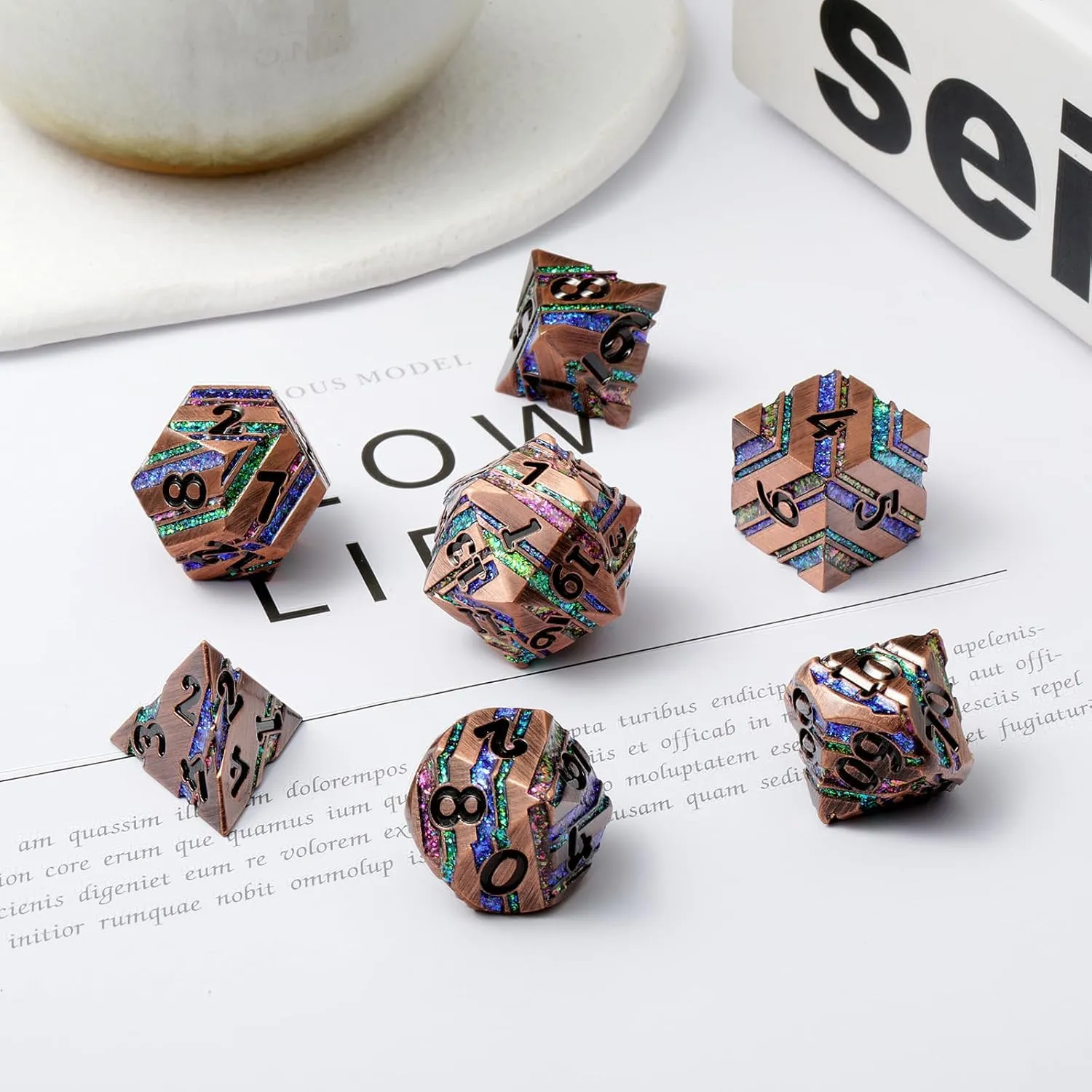 Stripe Metal Dice,DNDND Metallic Glitter Stripes DND Dice with Gift Metal Box for Dungeons and Dragons Tabletop Game (Colorful Stripes)
