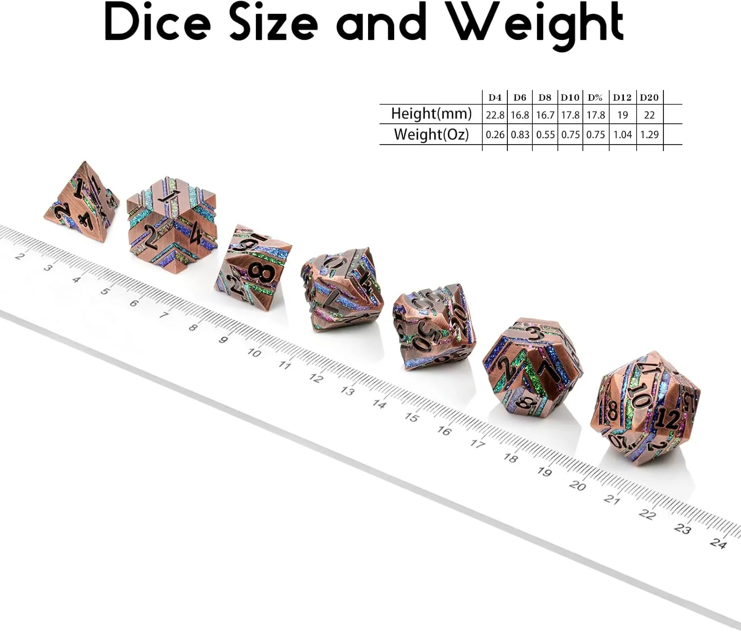 Stripe Metal Dice,DNDND Metallic Glitter Stripes DND Dice with Gift Metal Box for Dungeons and Dragons Tabletop Game (Colorful Stripes)