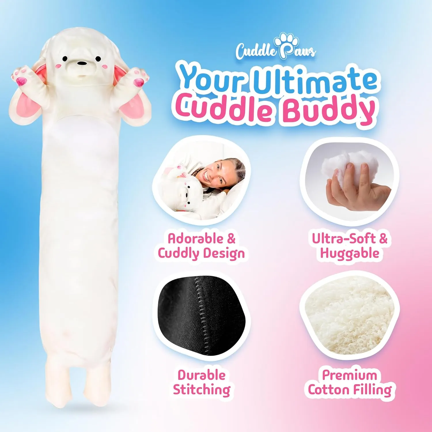 Stuffed Animal Big Bunny Body Pillow – Soft Plush Toy & Throw Pillow for Kids, Medium (35 Inches), Soft Plushies Stuff Gift for Boys and Girls