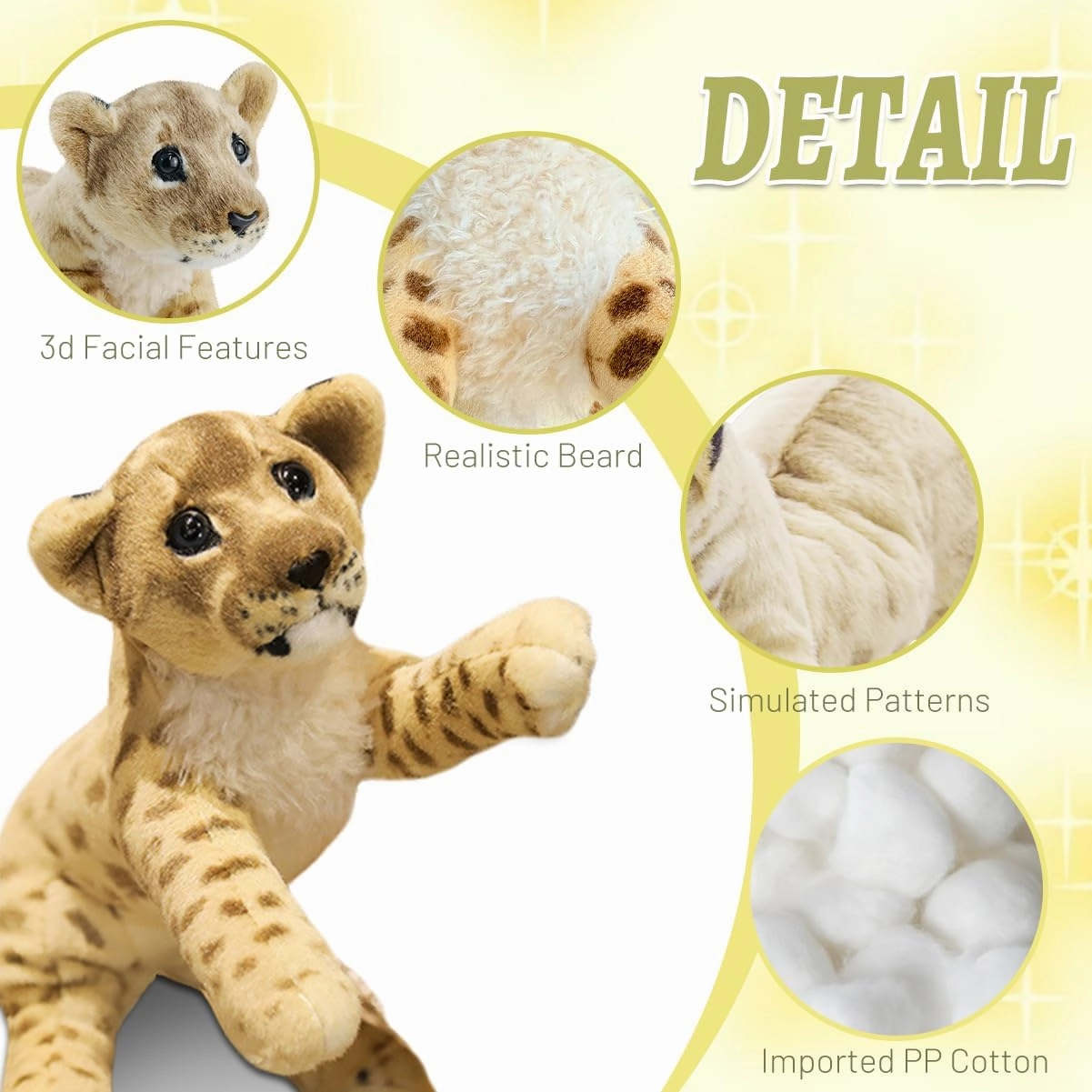 Stuffed Animal Lion 19" Lion Stuffed Animals Plush Pillow Realistic Stuffed Baby Lion Plush Toys Safari Animals Toys Jaguar Cute Plushies Birthday for Kids Boys Girls