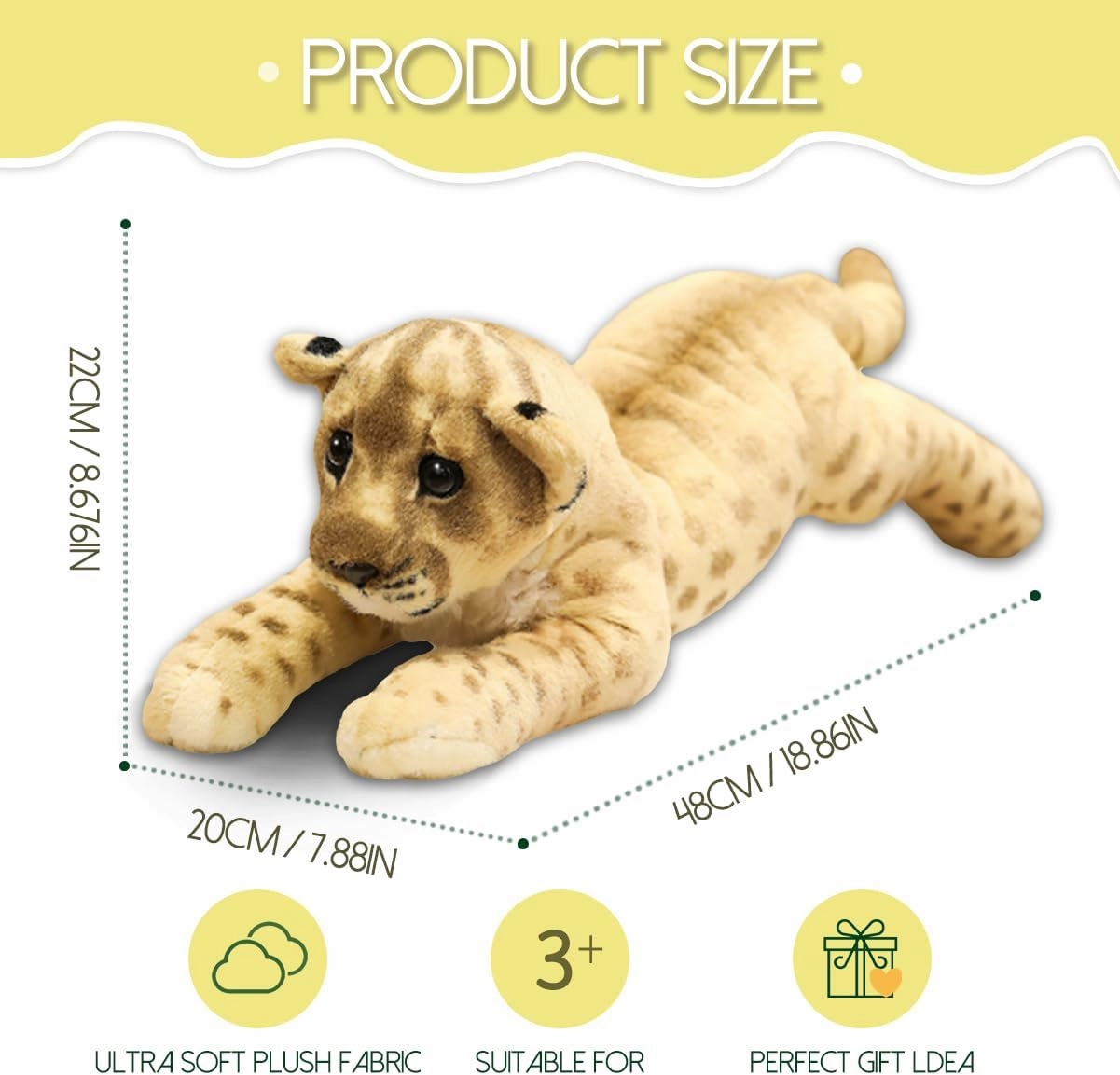 Stuffed Animal Lion 19" Lion Stuffed Animals Plush Pillow Realistic Stuffed Baby Lion Plush Toys Safari Animals Toys Jaguar Cute Plushies Birthday for Kids Boys Girls