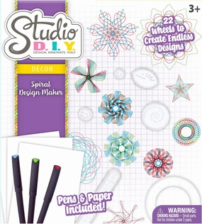 Sunny Days Entertainment Studio DIY Spiral Design Maker | Creative Art Set with 22 Spiral Wheels, Colored Pens, and 20 Sheets of Art Paper for Kids