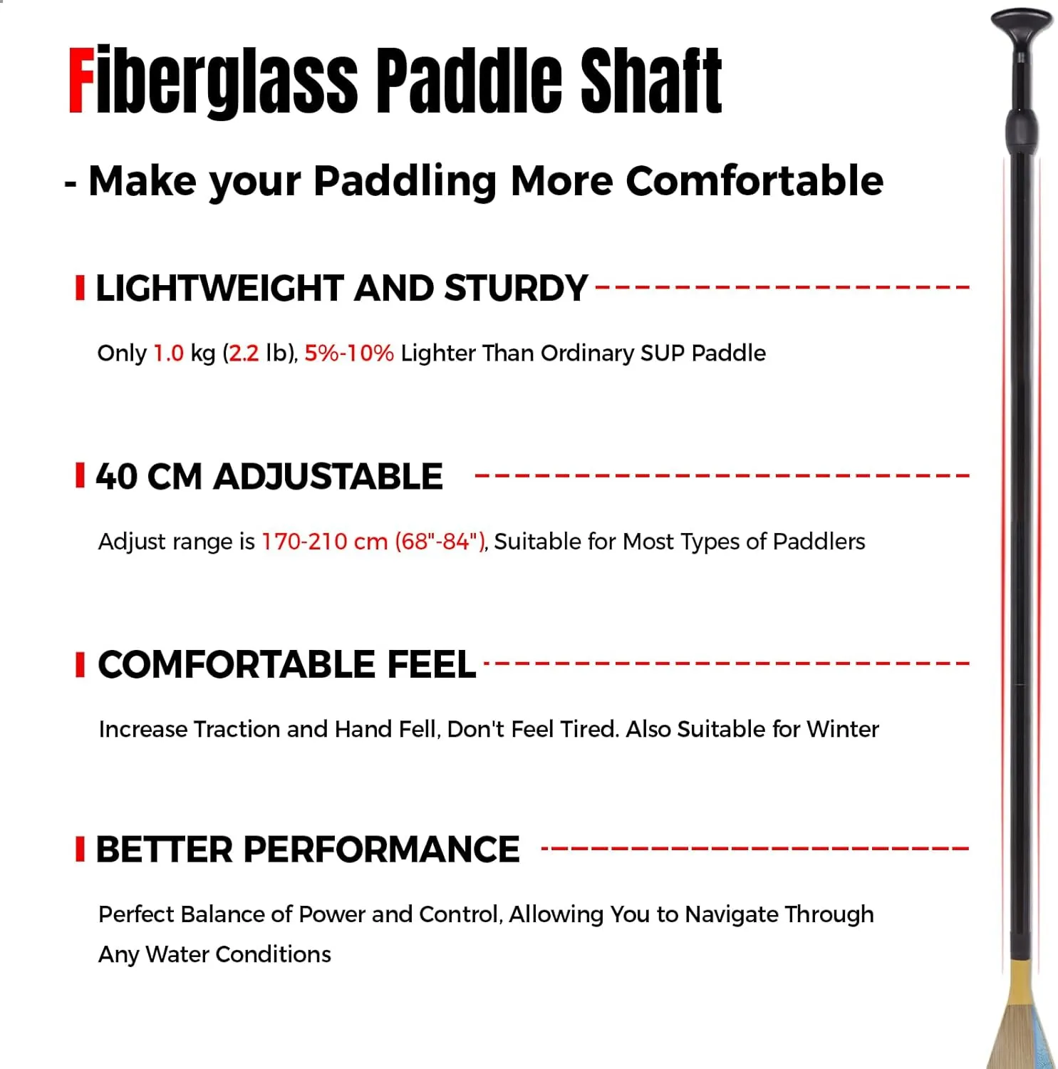 SUP Paddleboard Paddles with Fiberglass Shaft and PP Blade, Floating Adjustable Stand Up Paddle Board Paddle, 170-210 cm/68-84 Inches, Wood Pattern Series