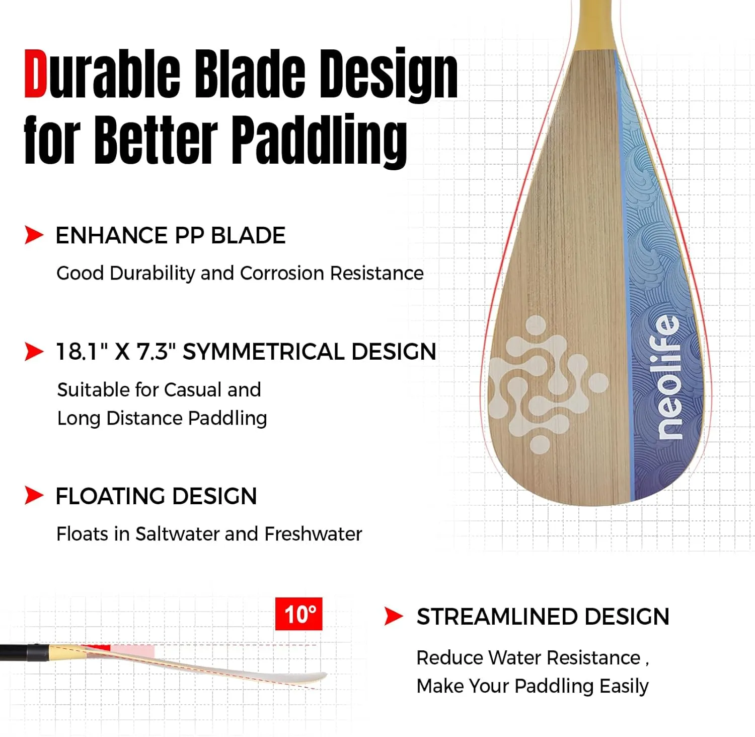 SUP Paddleboard Paddles with Fiberglass Shaft and PP Blade, Floating Adjustable Stand Up Paddle Board Paddle, 170-210 cm/68-84 Inches, Wood Pattern Series