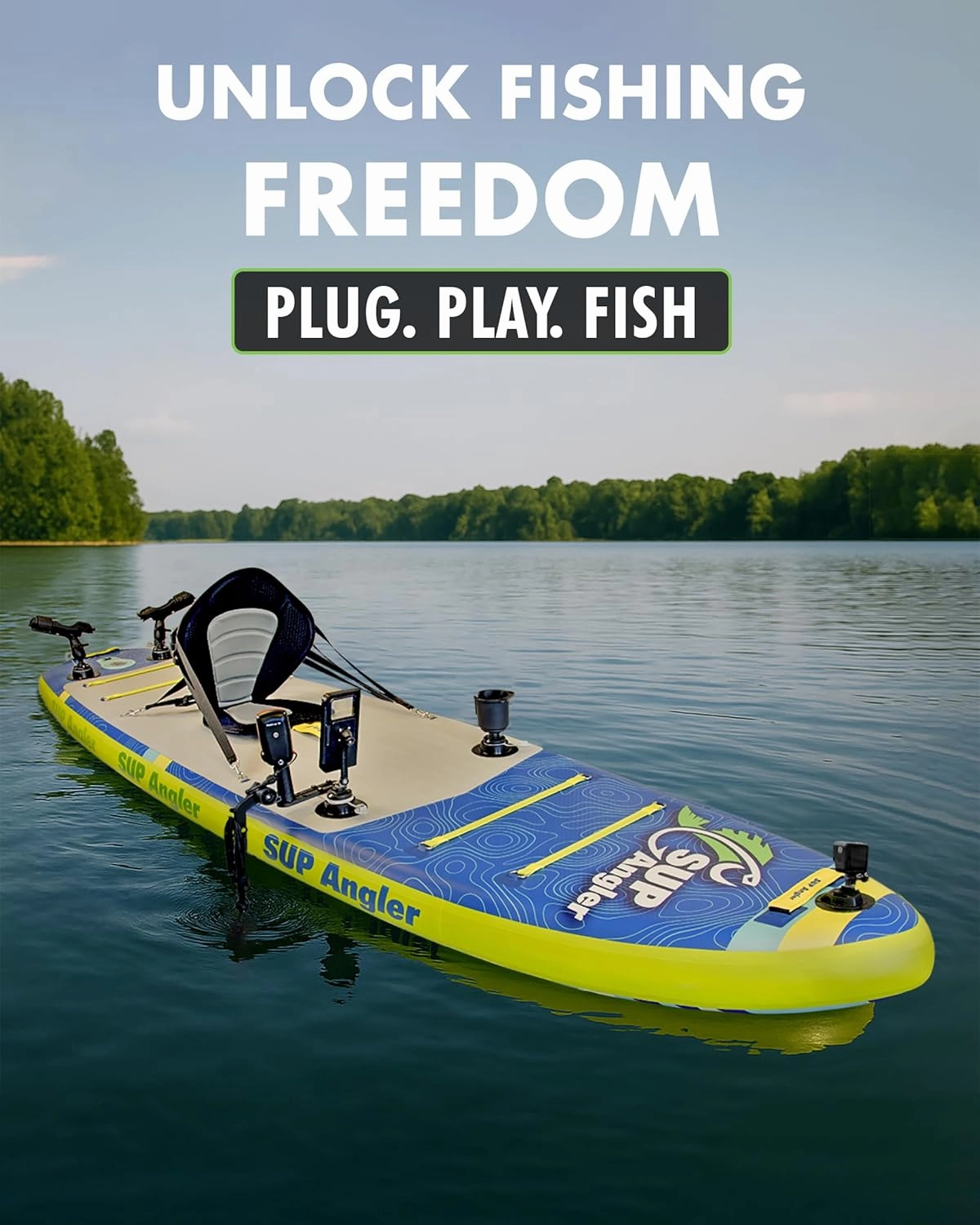 SUP Angler X-Wide Inflatable Fishing Paddle Board with Seat, Choose Accessories Package, Adjustable Fishing Rod Holders, Accessory Ports, Dual Paddle, Quad Bungees, 10'8" X 35"