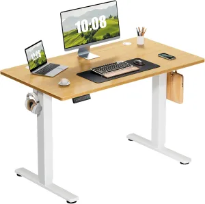 Sweetcrispy Electric Adjustable Height Standing Desk - 40 x 24 inch Sit to Stand Up Desk with Splice Board, Rising Home Office Computer Table with 2 Hook and Wire Hole for Work