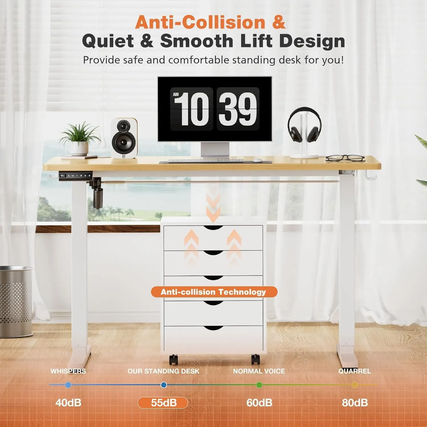 Sweetcrispy Electric Adjustable Height Standing Desk - 40 x 24 inch Sit to Stand Up Desk with Splice Board, Rising Home Office Computer Table with 2 Hook and Wire Hole for Work